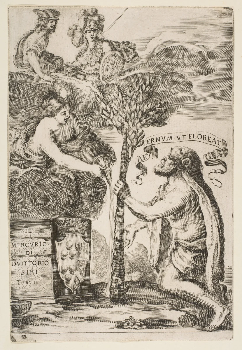 Frontispiece for Il Mercurio, III: Hercules Planting His Club by Stefano della Bella, print, 1652