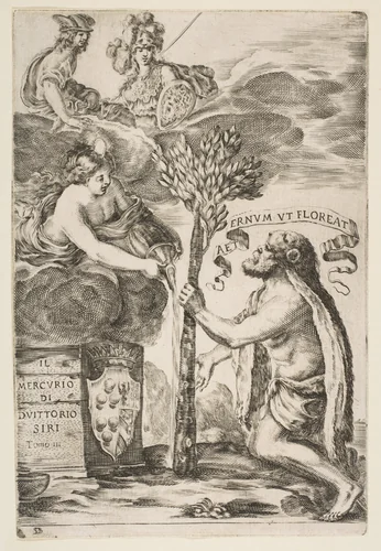Frontispiece for Il Mercurio, III: Hercules Planting His Club by Stefano della Bella, print, 1652