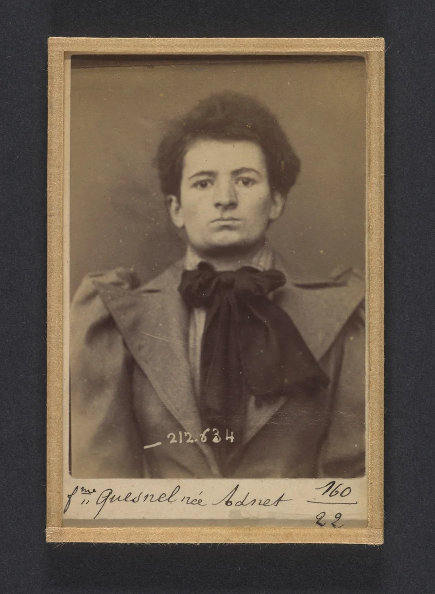 Adnet. Jeanne, Marie. Alphonsine (femme Quesnel). 22 ans, née à Argentan. Couturière. Anarchiste. 8/1/94. by Alphonse Bertillon, photograph, 1894