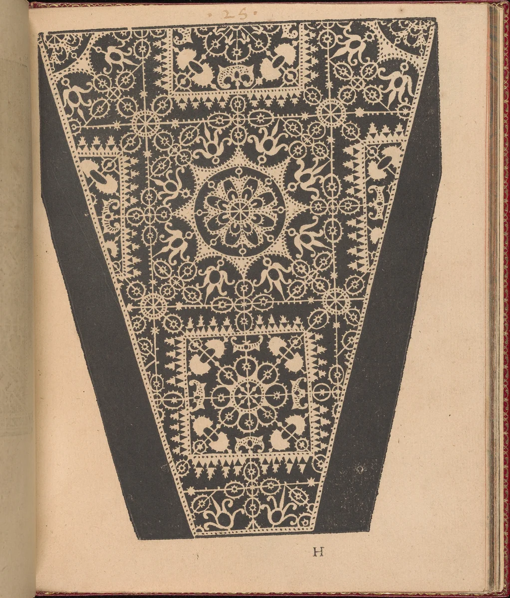 Les Singuliers et Nouveaux Portraicts... page 29 (recto) by Federico de Vinciolo, book, 1588