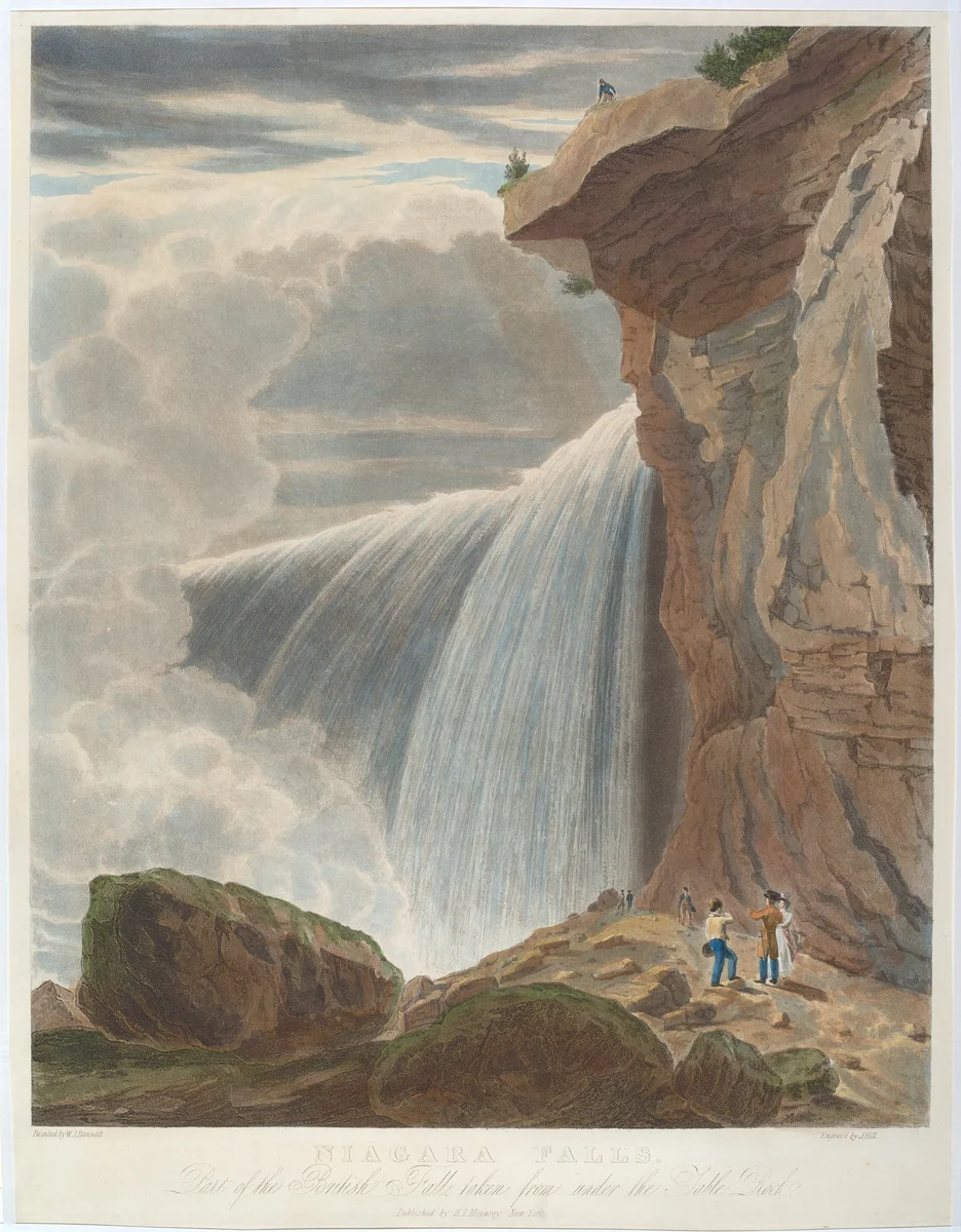 Niagara Falls from Under Table Rock by John Hill; William James Bennett; Henry J. Megarey, print, 1829