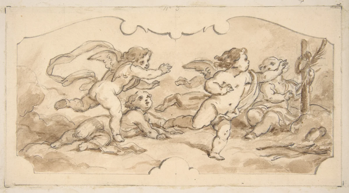 Putti at play by Jules-Edmond-Charles Lachaise, drawing, 1850-1900