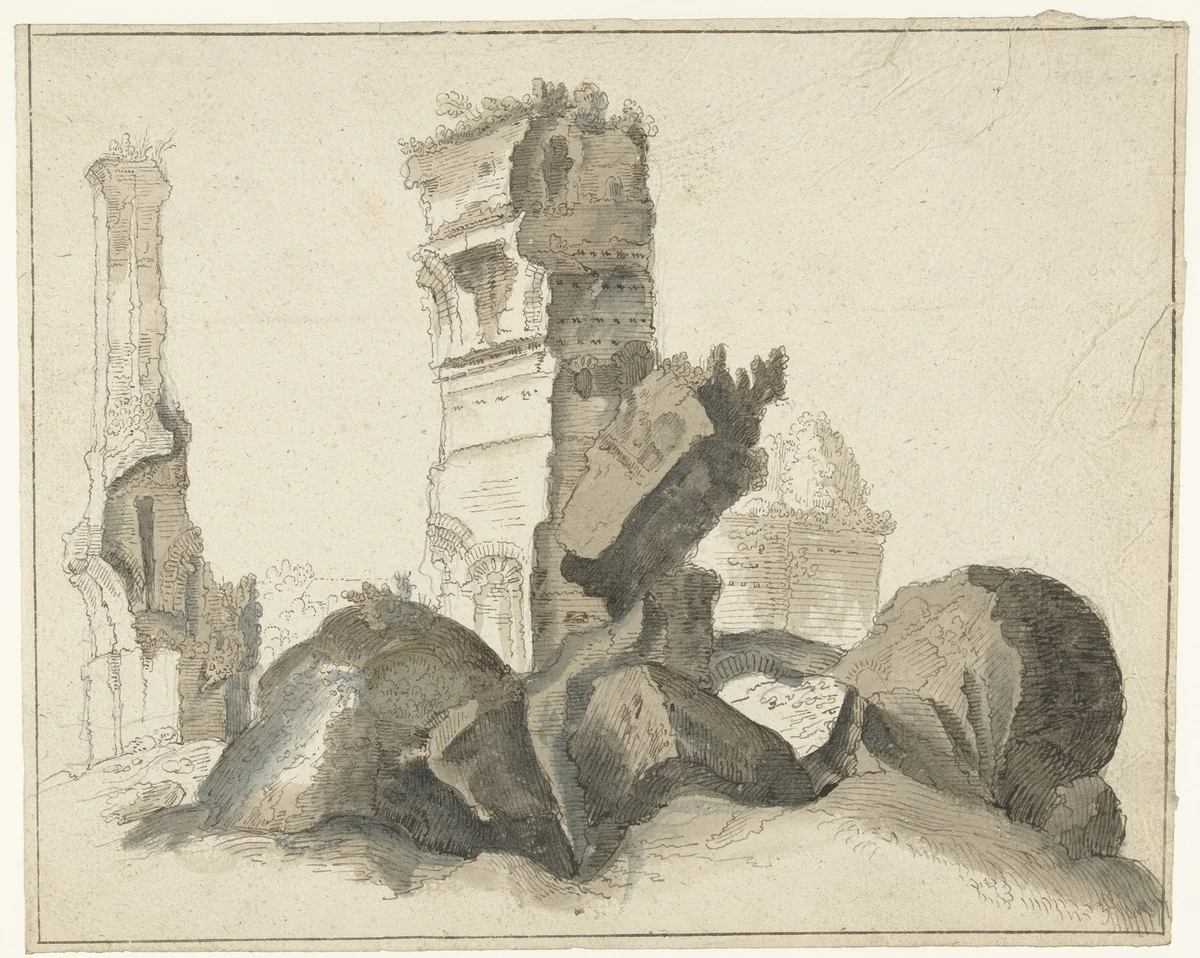 Ruïnes op het Forum Romanum by anonymous, drawing, 1598-1608