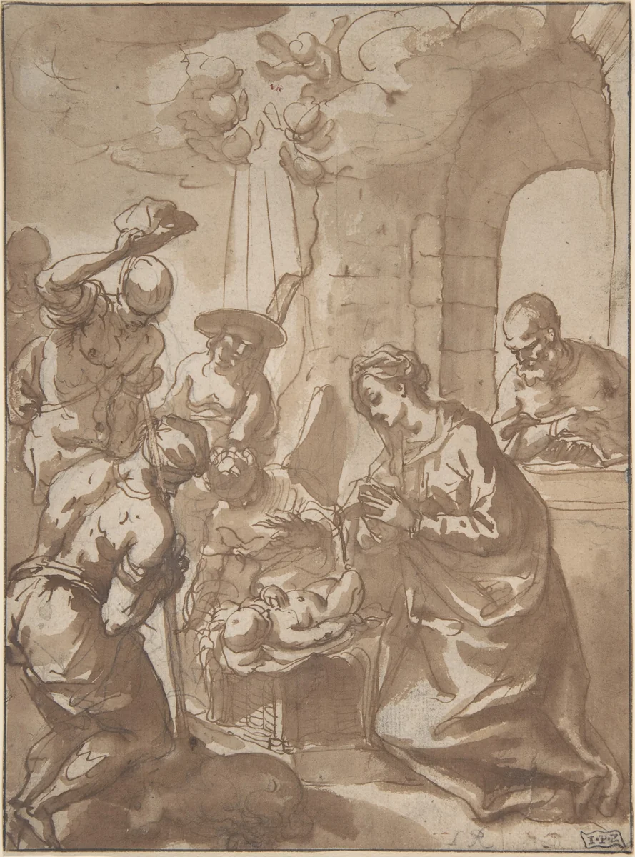 The Adoration of the Shepherds by Hans Rottenhammer, drawing, 1590-1611