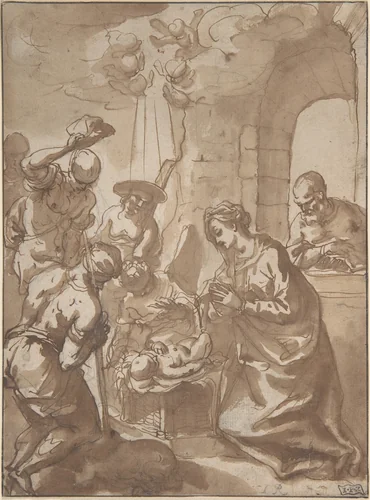 The Adoration of the Shepherds by Hans Rottenhammer, drawing, 1590-1611