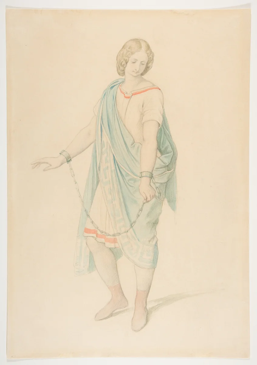 The soprano Karoline Hetzenecker in the role of Sesto in La Clemenza di Tito by W.A. Mozart by Moritz von Schwind, drawing, 1848