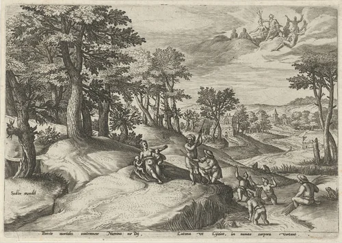 Leto (Latona) verandert de Lyciërs in kikkers by Unknown, print, 1560-1600