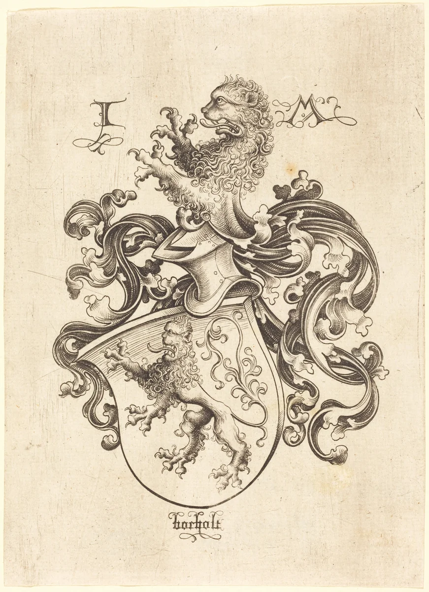 Coat of Arms with Lion by Israhel van Meckenem, print, 1480-1490