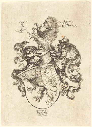 Coat of Arms with Lion by Israhel van Meckenem, print, 1480-1490