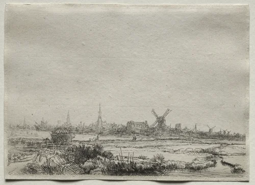 Copy of View of Amsterdam from the North West by Rembrandt van Rijn, print, 1700-1800