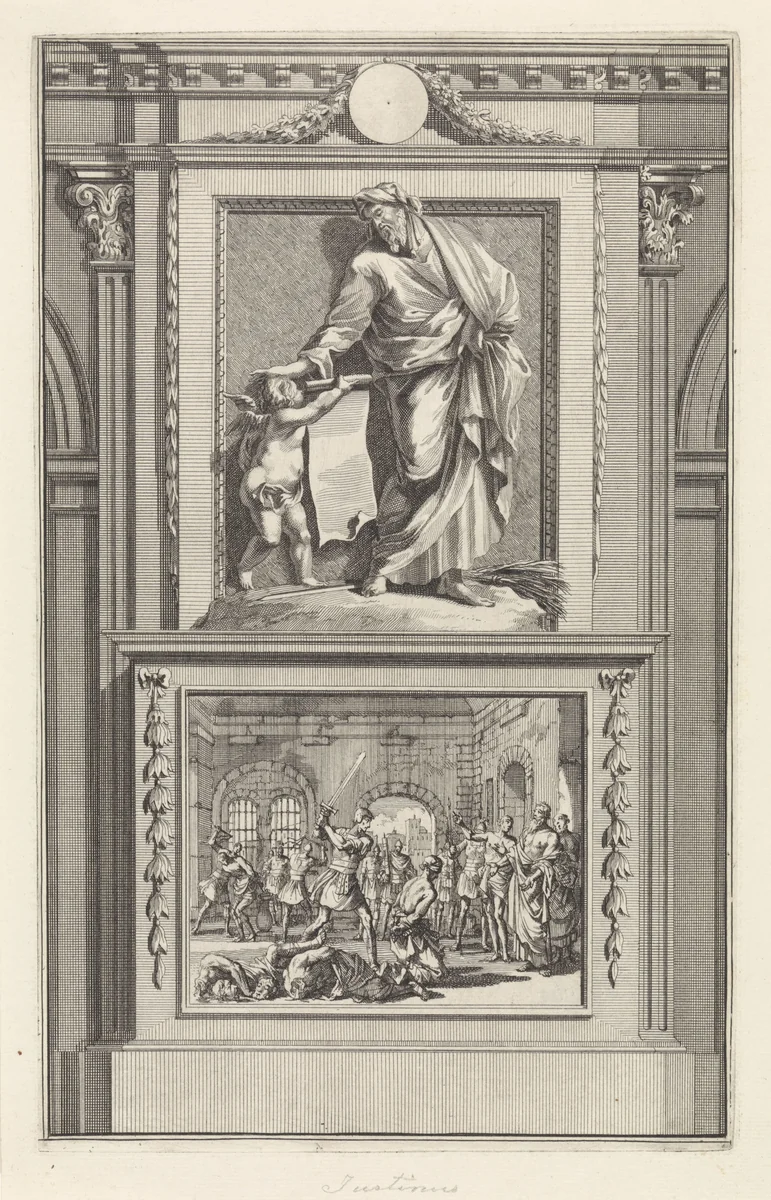 H. Justinus de Filosoof, apologeet by Jan Luyken, print, 1698