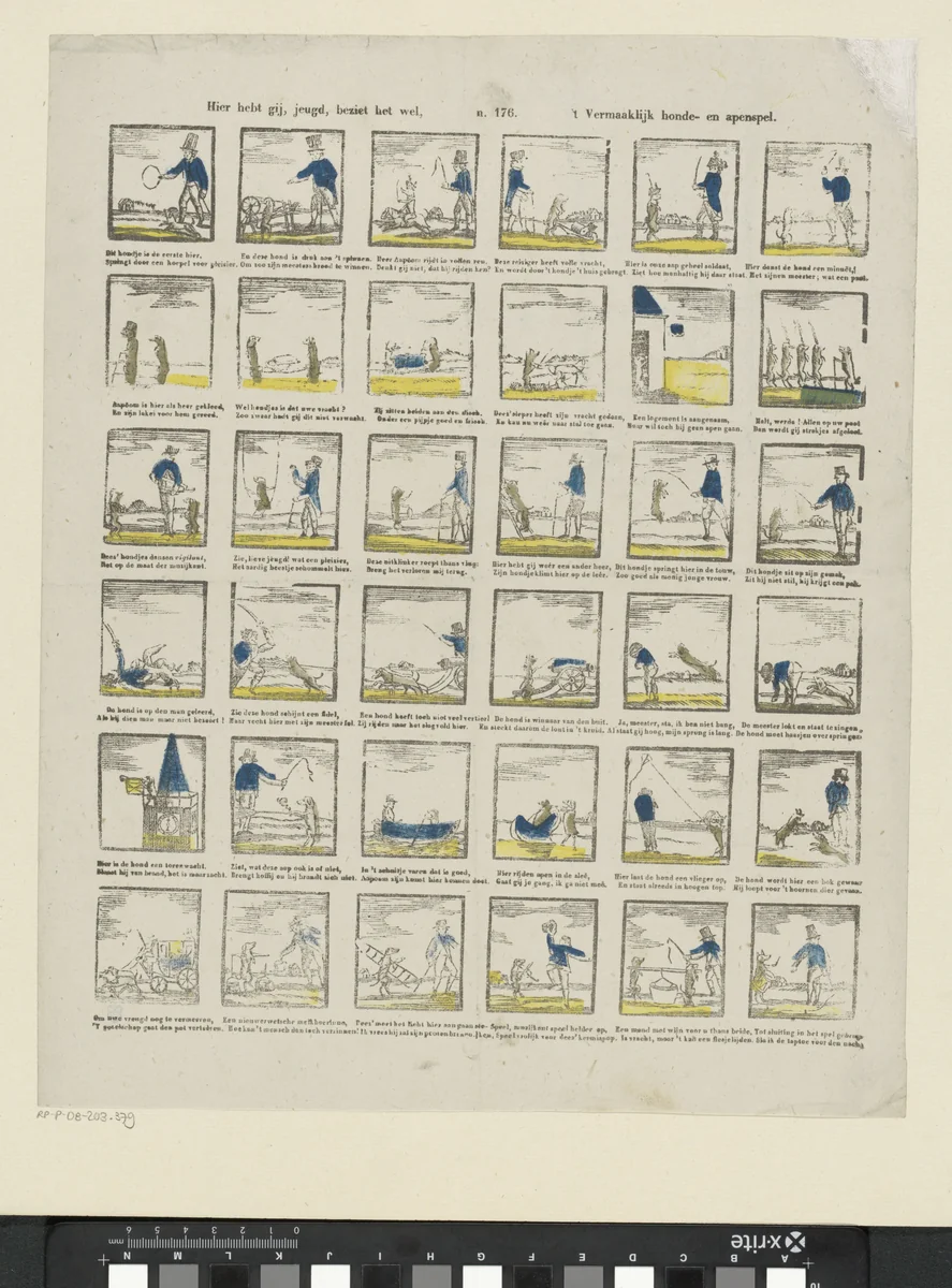 Hier hebt gij, jeugd, beziet het wel, / 't vermaaklijk honde- en apenspel by Glenisson & Zonen, print, 1856-1900