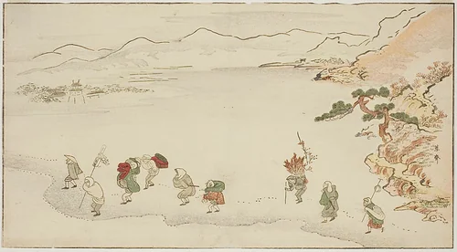 Snowy Landscape with Strollers by Kitao Masayoshi, print, 1790-1799