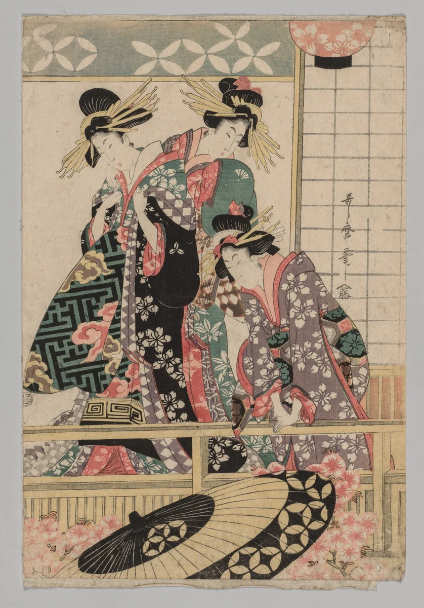 Yoshiwara Women Looking into the Street at Springtime by Kitagawa Utamaro (喜多川歌麿), print, 1753-1806