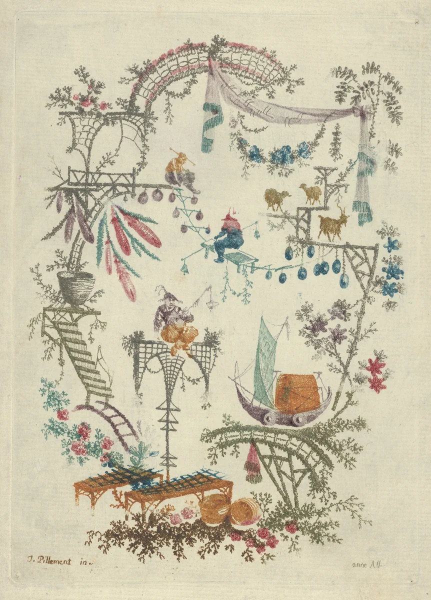 Chinoiserie, from "Nouvelle Suite de Cahiers arabesques chinois a l'usage des dessinateurs et des peintres" by Jean Pillement, print, 1790-1799