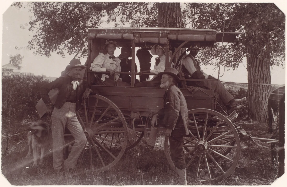 [Group with Horse-Drawn Carriage] by Christian Barthelmess, photograph, 1890-1899