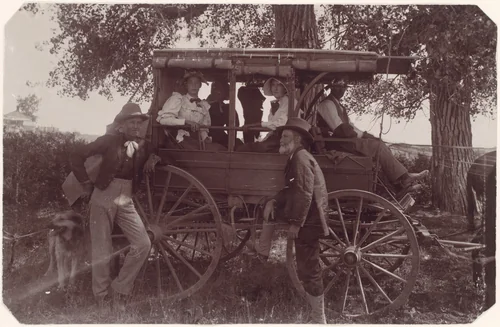 [Group with Horse-Drawn Carriage] by Christian Barthelmess, photograph, 1890-1899