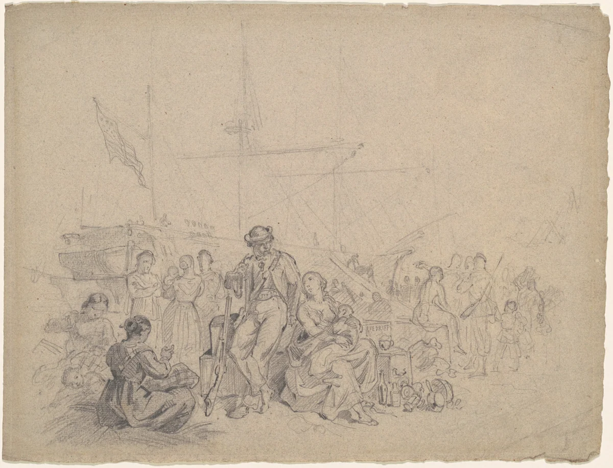 Dockside Scene by American 19th Century, drawing, 1800-1899