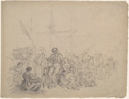 Dockside Scene by American 19th Century, drawing, 1800-1899
