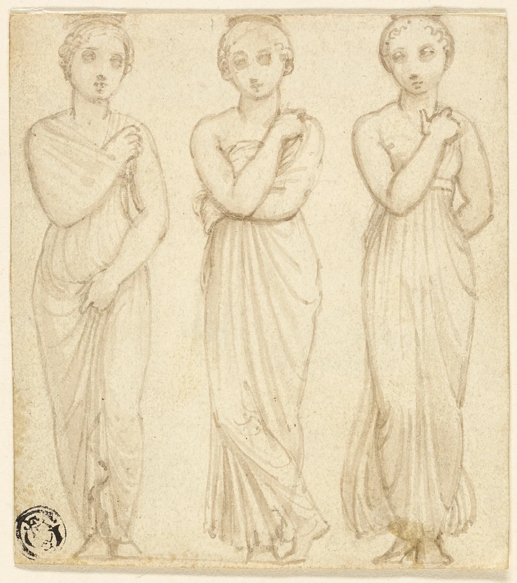 Three Draped Female Figures by Thomas Stothard, drawing, 1775-1834