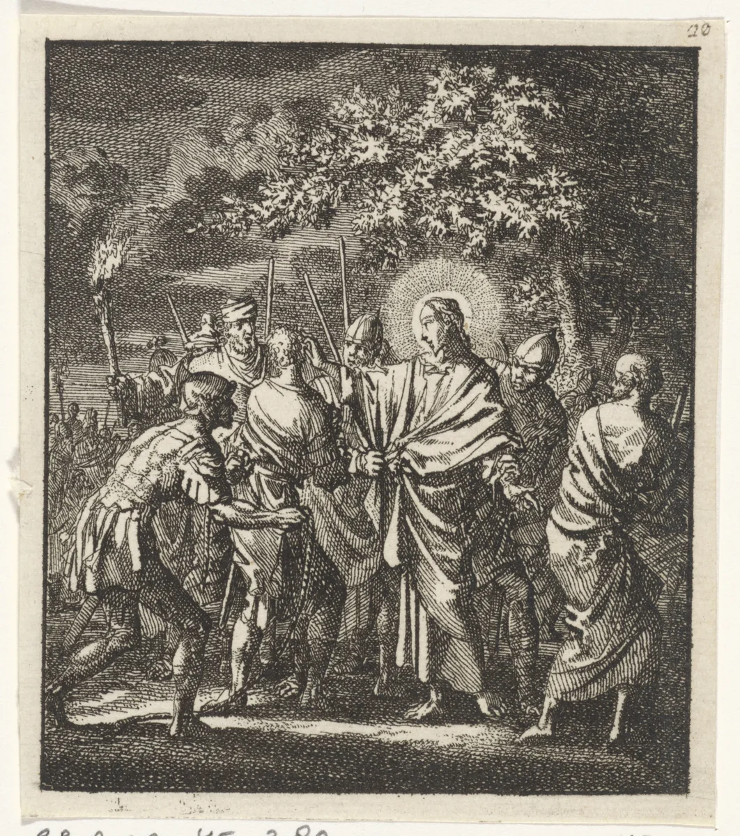 Christus gevangengenomen in de hof van Gethsemane by Jan Luyken, print, 1706