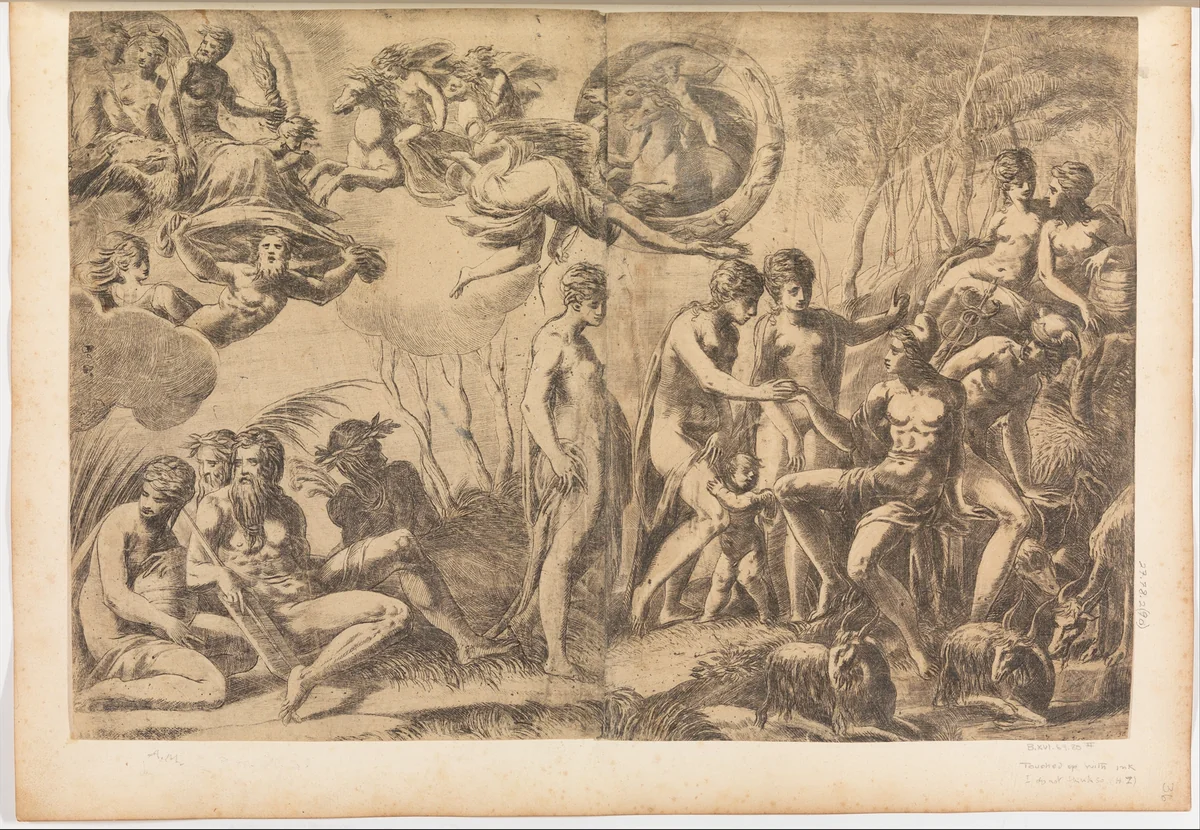 The Judgment of Paris by Andrea Schiavone, print, 1510-1563