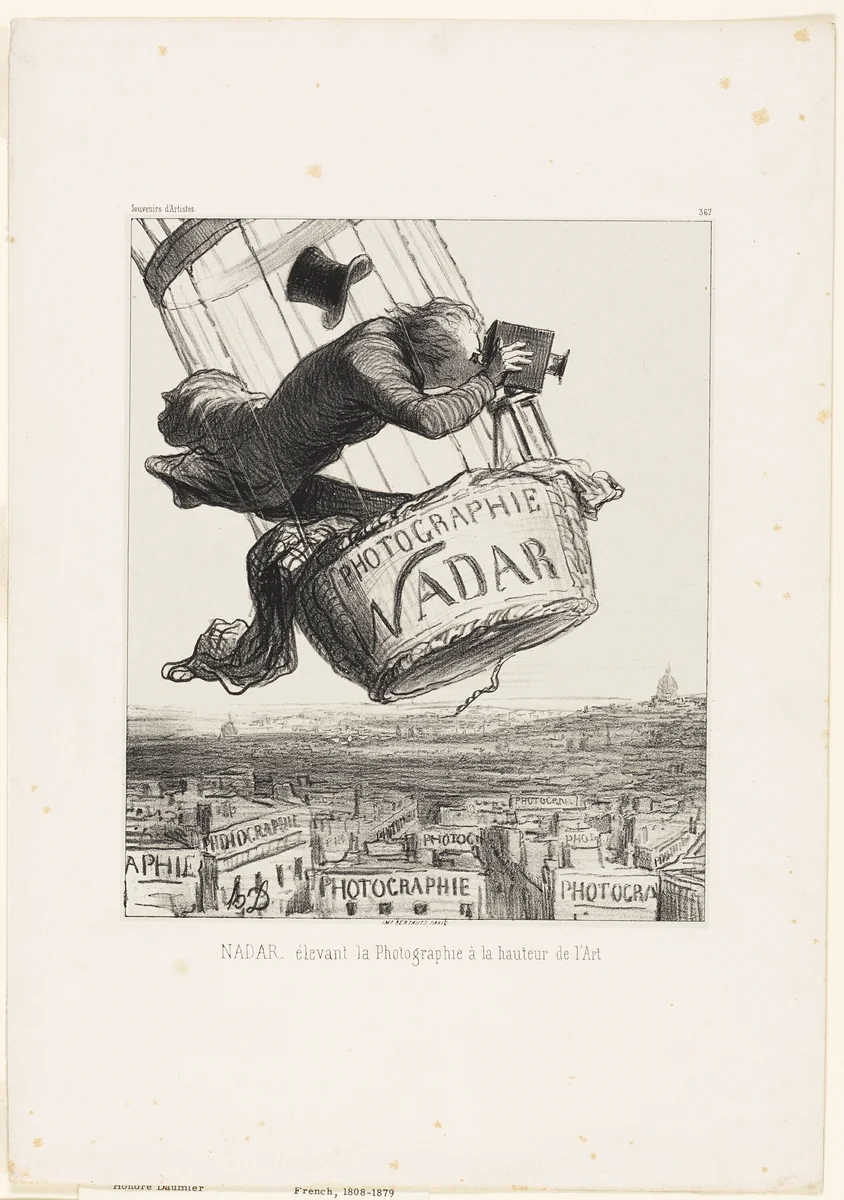 Nadar Elevating Photography to the Heights of Art, plate 367 from Souvenirs d’artistes by Honoré-Victorin Daumier, print, 1862