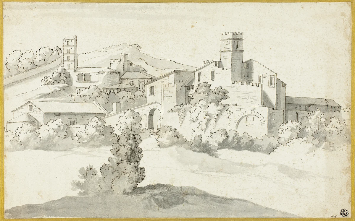 Landscape with an Old Castle by Michel Ange Houasse, drawing, 1680-1730
