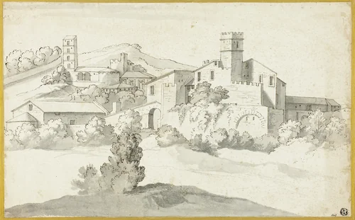 Landscape with an Old Castle by Michel Ange Houasse, drawing, 1680-1730