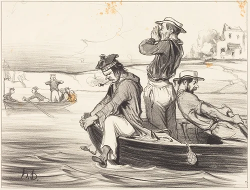 Une Rencontre en pleine eau by Honoré Daumier, print, 1843