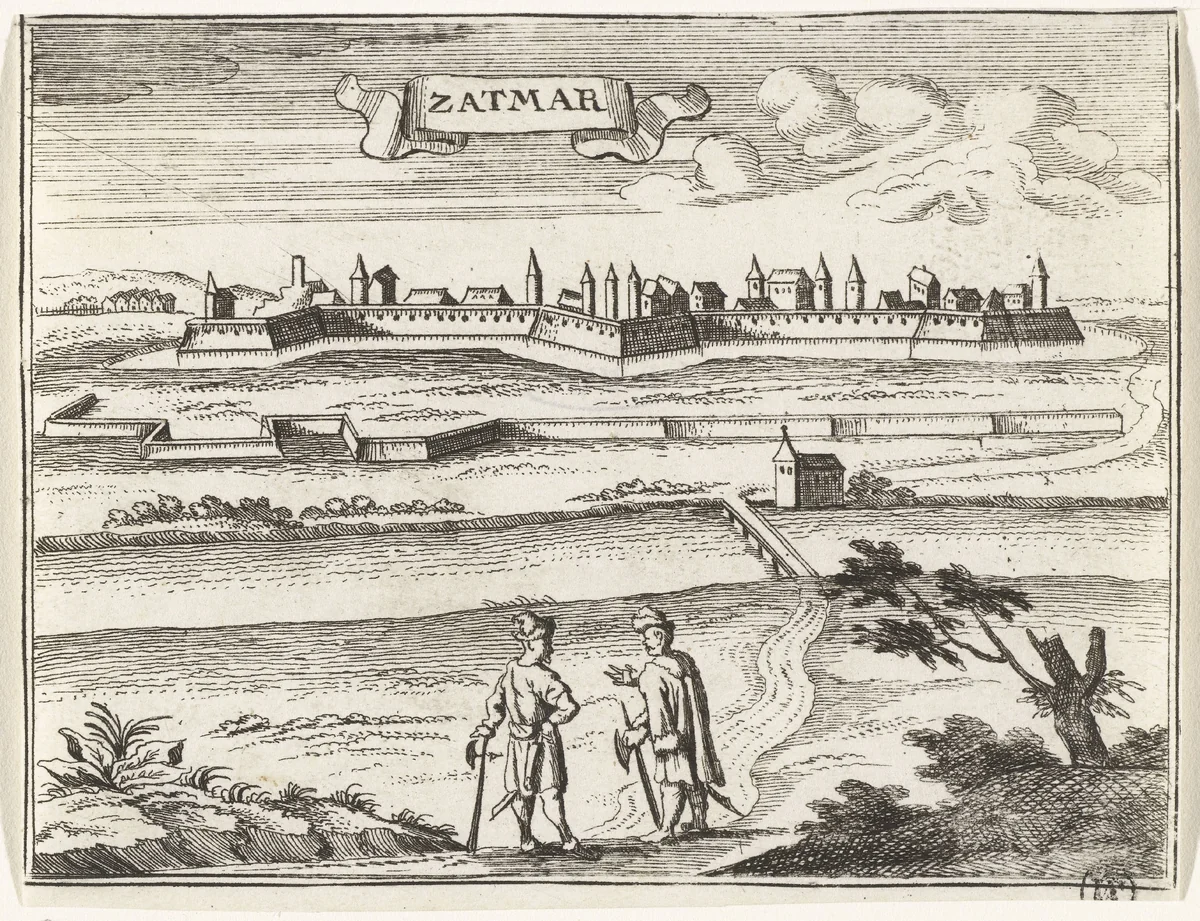 Gezicht op Szatmár by Gaspar Bouttats, print, 1686