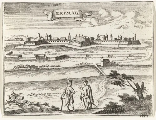 Gezicht op Szatmár by Gaspar Bouttats, print, 1686