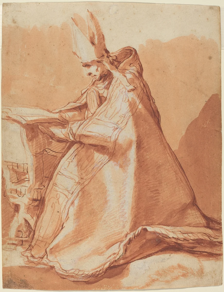 Seated Bishop by Abraham Bloemaert, drawing, 1564-1651