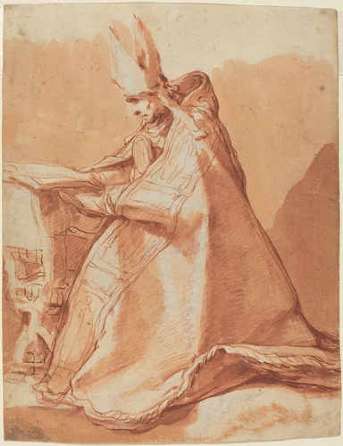 Seated Bishop by Abraham Bloemaert, drawing, 1564-1651