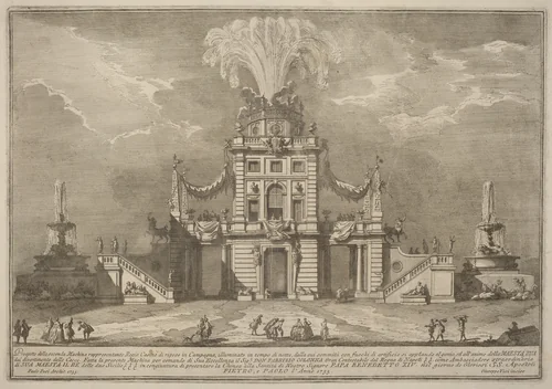 The Seconda Macchina for the Chinea of 1755: A Royal Hunting Lodge by Giuseppe Vasi, print, 1755