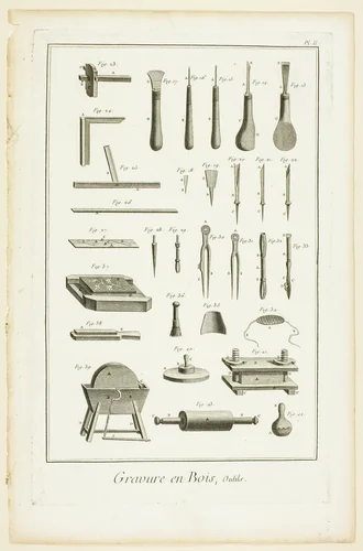 Wood Engraving, Tools, from Encyclopédie by A. J. Defehrt, print, 1762-1777