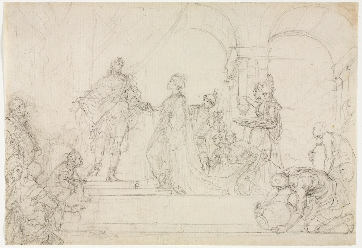 Meeting of Solomon and Queen of Sheba by Francesco Solimena, drawing, 1670-1747