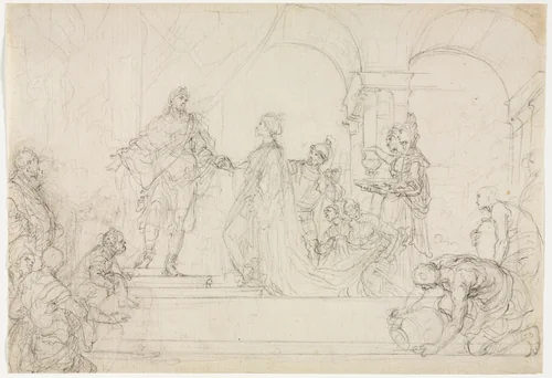 Meeting of Solomon and Queen of Sheba by Francesco Solimena, drawing, 1670-1747