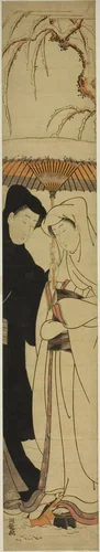 Couple Sharing an Umbrella Under the Snow by Isoda Koryusai, print, 1766-1776