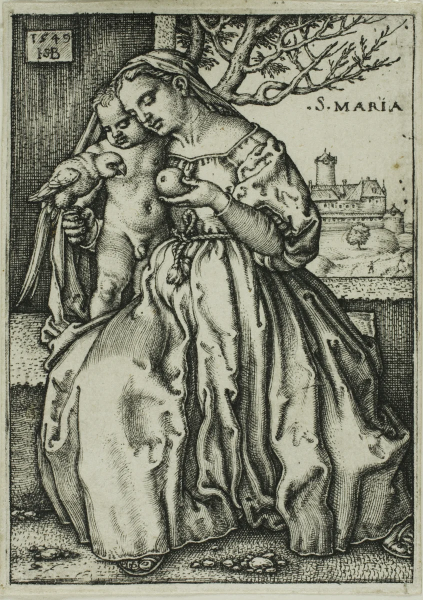 The Virgin and Child with the Parrot by Sebald Beham, print, 1549