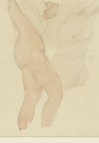 Studieblad met twee vrouwen die hun hemd uittrekken by Auguste Rodin, drawing, 1850-1917