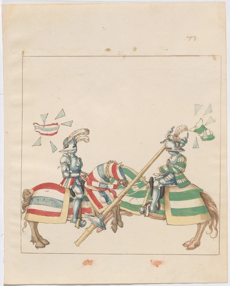 Mock Joust of War with Flying and Exploding Shields by German 16th Century, drawing, 1515
