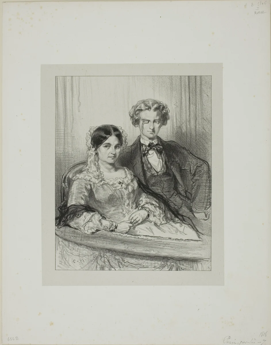 Par-ci, par-là: Phèdre au Théâtre-Francais... by Paul Gavarni, print, 1857-1858