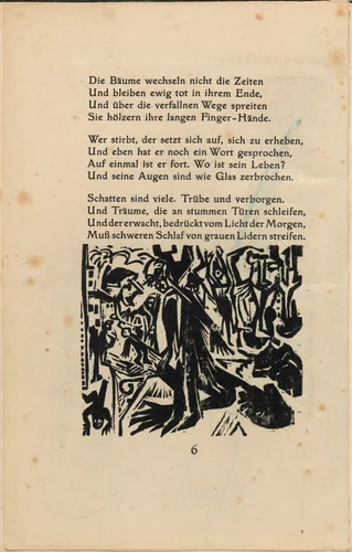 Umbra Vitae (in-text plate) from mock-up of Georg Heym: Umbra Vitae (Georg Heym: Shadow of Life) by Ernst Ludwig Kirchner, volume, 1912-1922