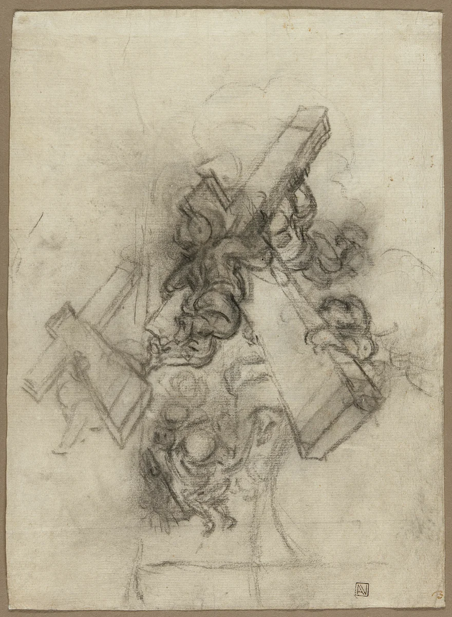 Putti Carrying the Cross (recto); Studies of a Hand (verso) by Gian Lorenzo Bernini, drawing, 1672-1675