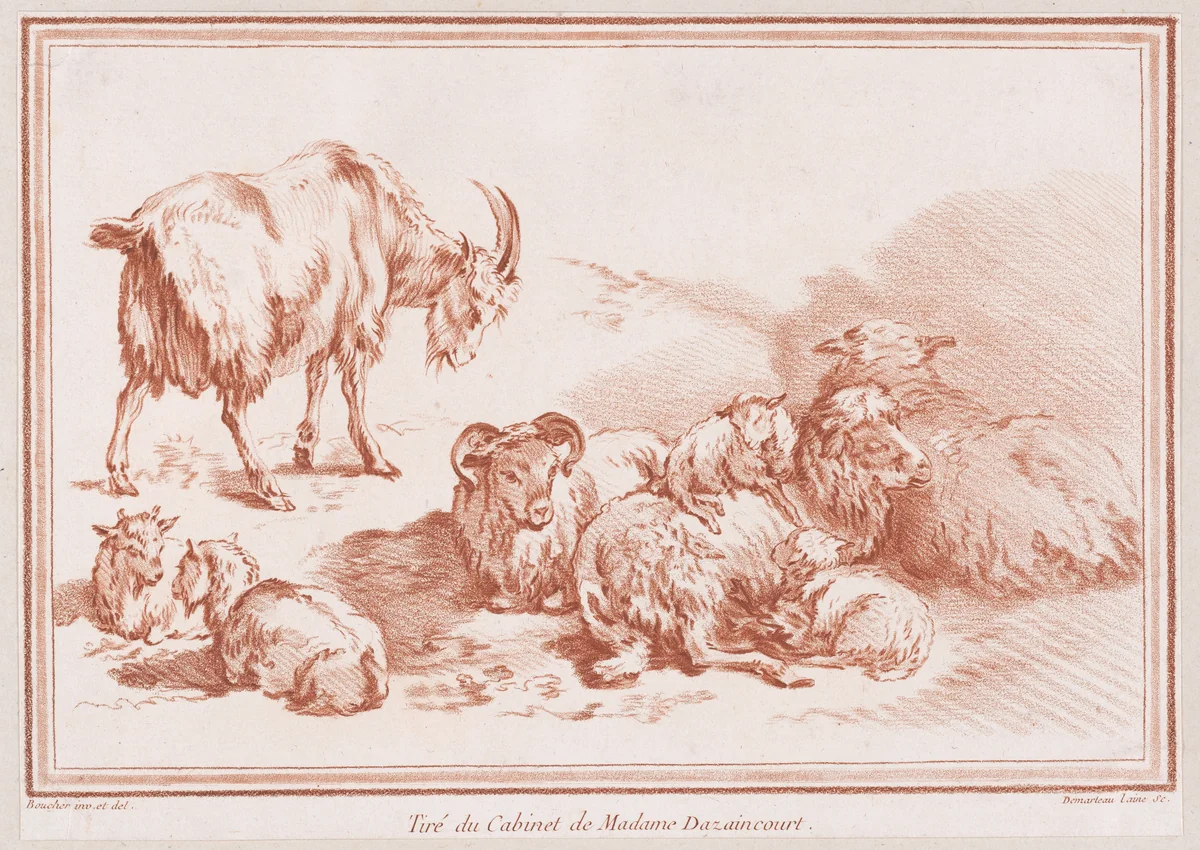 Chèvre, chevreaux et moutons by Gilles Demarteau, print, 1737-1776