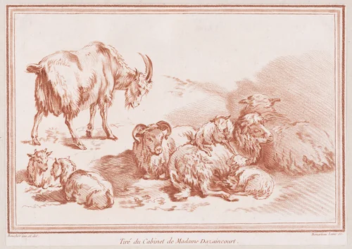Chèvre, chevreaux et moutons by Gilles Demarteau, print, 1737-1776