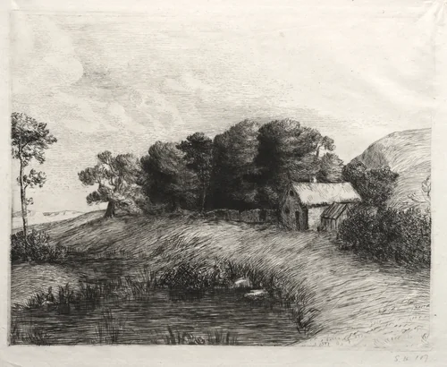 Landscape with a Pond by Alphonse Legros, print, 1857-1911