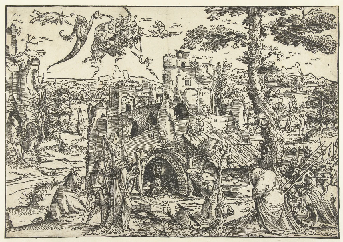 Verzoeking van de heilige Antonius by Jan Wellens de Cock, print, 1522