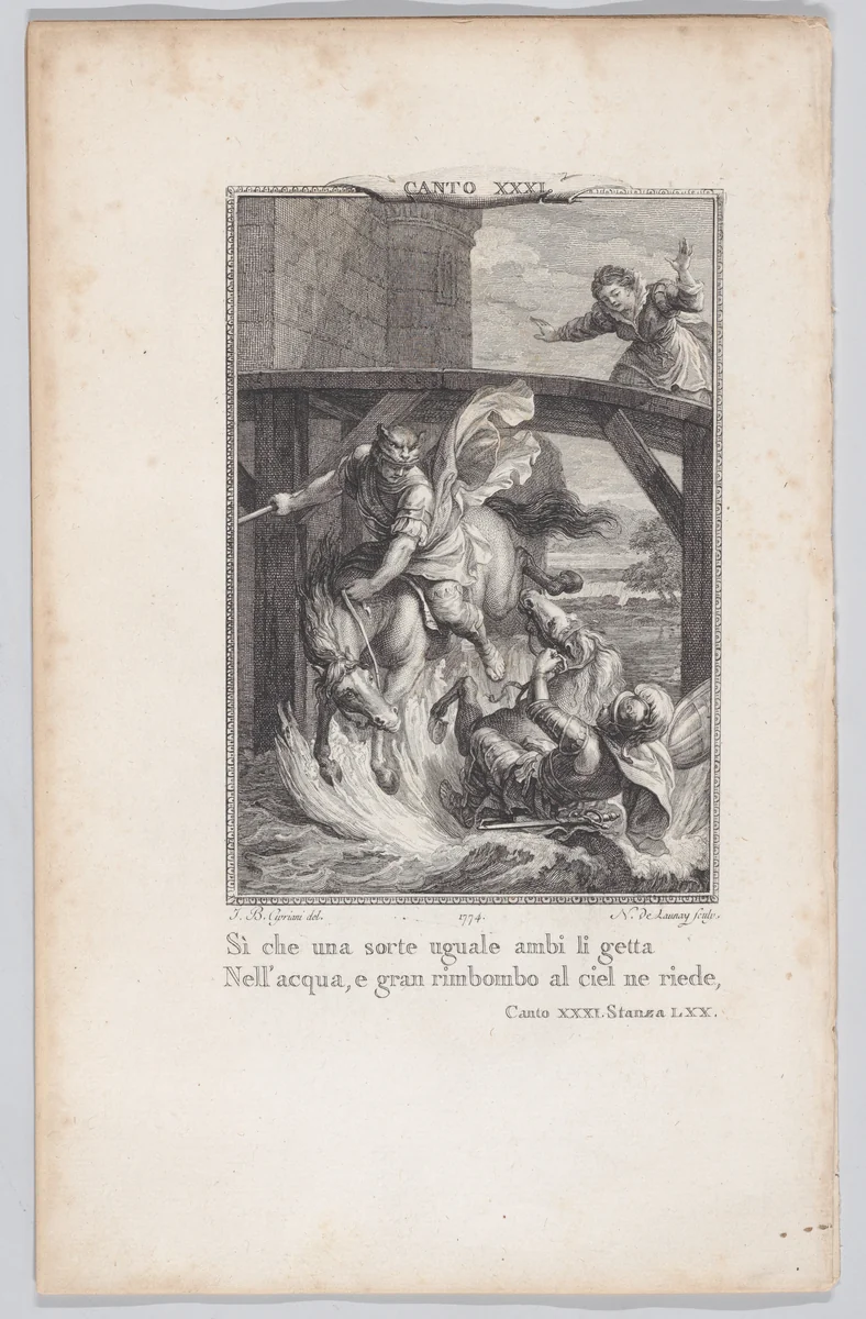 Canto 31, Stanza 70, from "Orlando Furioso" by Nicolas de Launay, print, 1774